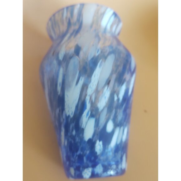 Vintage Hand Blown Blue & White Swirled Glass Vase Isola Bella Italy 5 1/4" - Picture 7 of 11